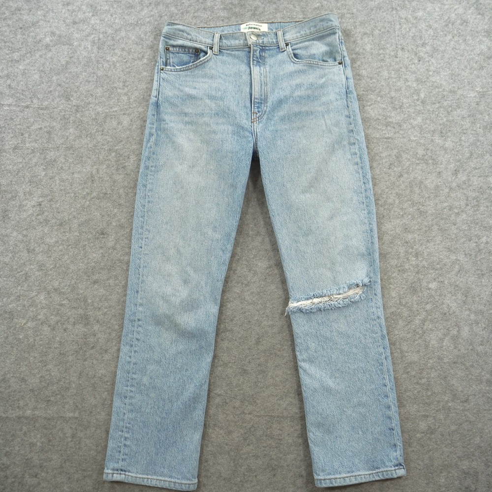 Reformation Jeans Womens 27 Blue Liza High Straight Crop Stretch Distressed